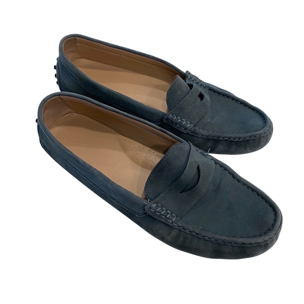 Banana Republic Mens Navy Blue Suede Penny Loafer Driving Shoes Moc Toe‎ Size 11